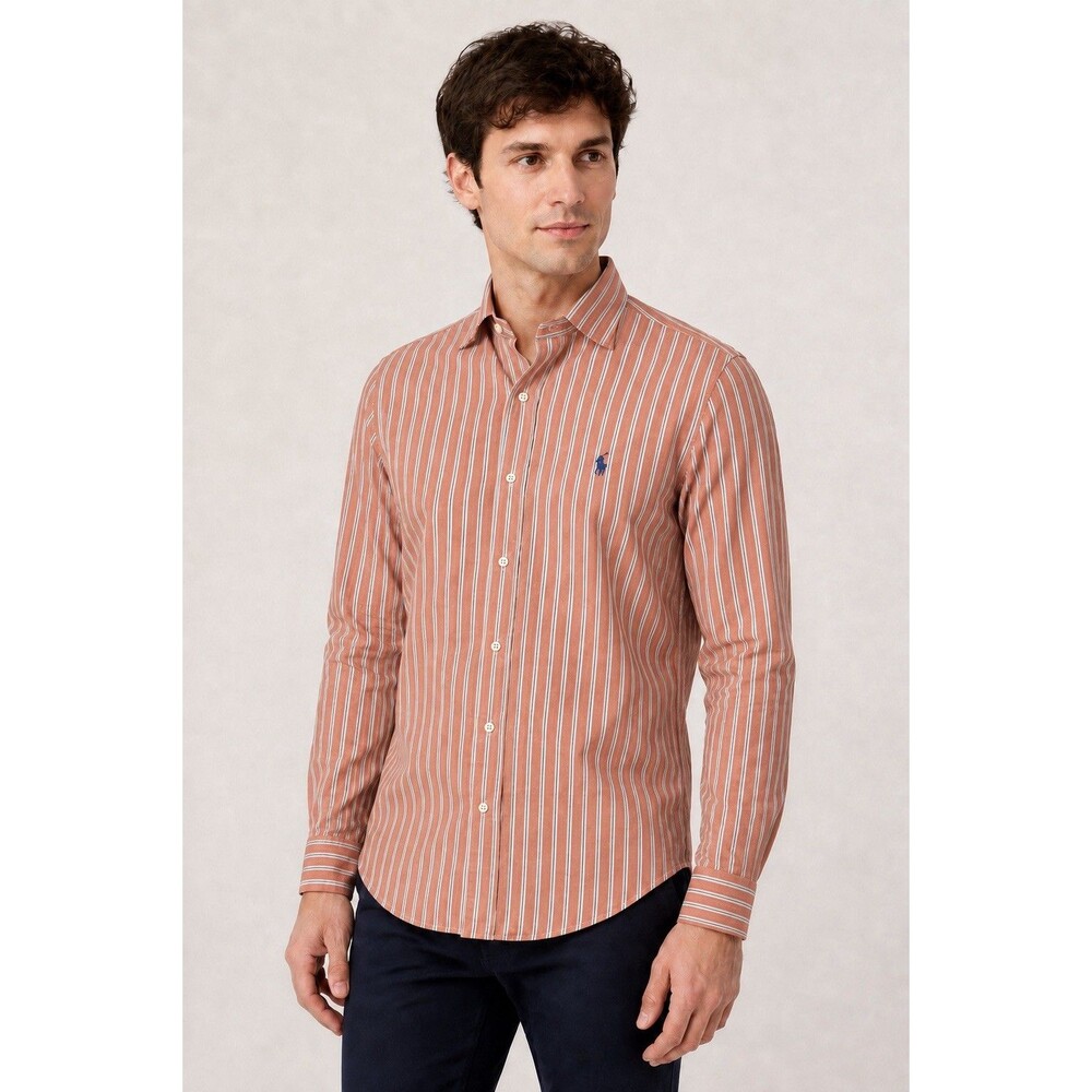 Ralph Lauren Men’s Custom Fit Striped Shirt Orange 15.5 32/33